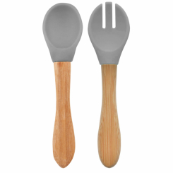 Дитячий посуд та аксесуари - Ложка та виделка силіконові MinikOiOi Dig In Powder Grey (101060057)
