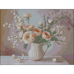 Мозаїка - Алмазна картина Strateg Кремові квіти 30 х 40 см (FZ3040-19)