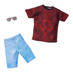 Одежда и аксессуары - Одежда Barbie для Кена Одень и иди красная футболка и джинсовые шорты (FYW83/GHX50)