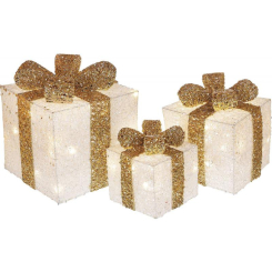Аксессуары для праздников - Декоративные подарки с подсветкой под елку (3 шт бело-золотистые) 20см 25см 30см BonaDi DP219494