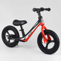 Біговели - Біговел дитячий з надувними колесами, магнієвою рамою та магнієвими дисками + підніжка Corso Black/Red (99982)