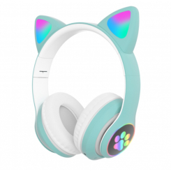 Портативні колонки та навушники - Бездротові Bluetooth навушники з вушками Cat Ear VZV-23M/7805 LED Бирюзові (30149838В)