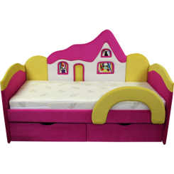 Детская мебель - Детская кроватка с матрасом Ribeka Домик для девочки Розовый (09K038)