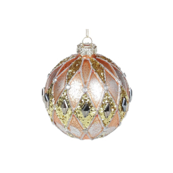Аксессуары для праздников - Елочный шар BonaDi 8 см Бежевый с золотым (118-953) (MR63015)