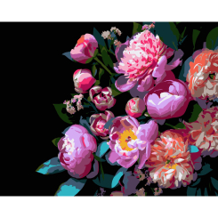 Товары для рисования - Картина по номерам Strateg Пионовидные цветы на черном фоне 40 х 50 см (AH1259)
