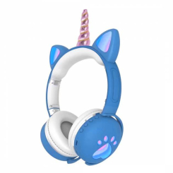 Портативні колонки та навушники - Дитячі навушники з вушками Catear Unicorn ME2-CU Bluetooth бездротові з LED підсвічуванням та MicroSD до 32Гб Blue (GD HS-308/1)