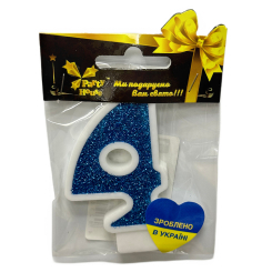 Аксессуары для праздников - Свеча Party House Цифра 4 большая голубая (4823848300448)