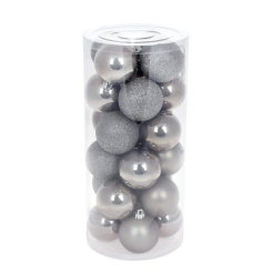 Аксесуари для свят - Набір пластикових новорічних куль Flora 24 шт D-6 см Сріблястий (12415) (MR62429)