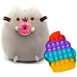 М'які тварини - М'яка іграшка кіт з Пончиком та Pop it морозиво S&T Пушин кет 18 х 15 см Сірий/Рожевий (vol-2038)