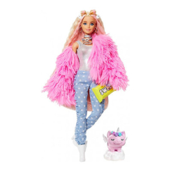 Ляльки - Лялька Barbie Extra у рожевому пухнастому жакеті (GRN28)
