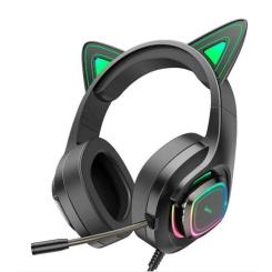 Портативні колонки та навушники - Навушники провідні з вушками та підсвічуванням HOCO Cute cat luminous W107 RGB Black N (019976)