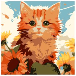 Товари для малювання - Картина за номерами Strateg Рудий кіт з соняшниками 20 х 20 см (HH8032)