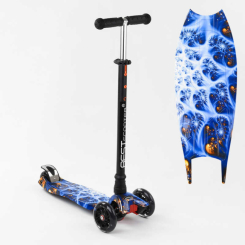 Самокаты - Самокат детский пластмассовый с алюминиевой трубкой руля + 4 колеса PU со светом Best Scooter MAXI Black/Blue (100080)