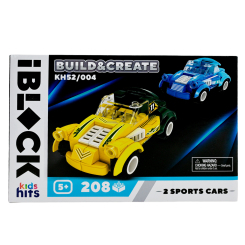 Конструкторы с уникальными деталями - Конструктор IBLOCK Kids hits Две спортивные машины 208 деталей (KH52/004)