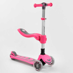 Самокати - Самокат триколісний Best Scooter З СИДІННЯМ, складане алюмінієве кермо, 4 колеса PU зі світлом Pink (99637)