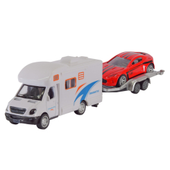Транспорт і спецтехніка - Автомодель Автопром біла з червоним авто на причепі (AP7462/3)