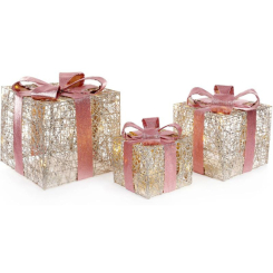 Аксессуары для праздников - Декоративная композиция - 3 коробки 15х20см, 20х25см, 25х30см с LED-подсветкой, шампань с розовым BonaDi DP69601