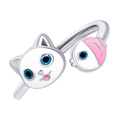 Ювелірні прикраси - Каблучка UmaUmi Zoo Котик з рибкою із білою та рожевою емаллю (2210000019010) Ювелірні прикраси - Каблучка UmaUmi Zoo Котик з рибкою із білою та рожевою емаллю (2210000019010)