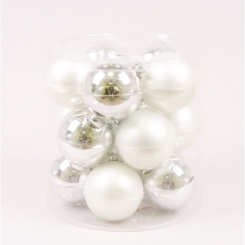 Аксесуари для свят - Кульки скляні Flora D 8 см 15 шт Сріблястий з білим (40340) (MR63091)