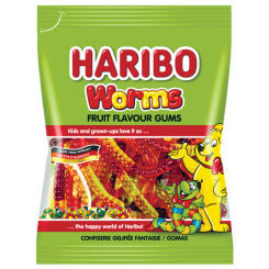 Солодощі - Цукерки желейні Haribo Worms неглазуровані у формі черв`яка 80 г (9002975378000)