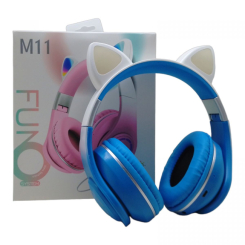 Портативні колонки та навушники - Навушники бездротові Котик із підсвічуванням блакитні MIC (C64092) (231374)
