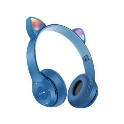 Портативные колонки и наушники - Наушники UKC Bluetooth с ушками и подсветкой Cat Miu Star P47 Синие (16341059346)