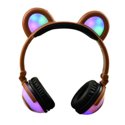 Портативні колонки та навушники - Навушники LINX Bear Ear Headphone з ведмежими вушками LED підсвічування 350 mAh Коричневий (SUN1863)