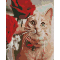 Мозаика - Алмазная картина Strateg Котик и розы 30х40 см (HX497)