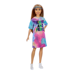Ляльки - Лялька Barbie Fashionistas шатенка у рожево-блакитній сукні (GRB51)