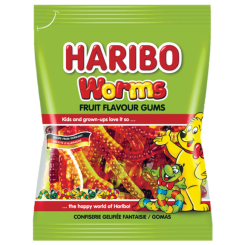 Солодощі - Цукерки желейні Haribo Worms неглазуровані у формі черв`яка 80 г (9002975378000) Солодощі - Цукерки желейні Haribo Worms неглазуровані у формі черв`яка 80 г (9002975378000)