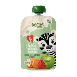 Сладости - Пюре Galicia Baby яблочно-клубнично-морковное 90 г (4820209564563)