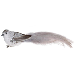 Аксесуари для свят - Декоративна пташка на кліпсі BonaDi 4 шт 21 см Сріблястий (499-031) (MR62115)