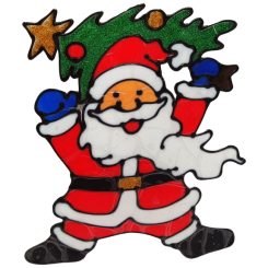 Аксесуари для свят - Силіконова наклейка на скло "Санта Клаус з ялинкою" Bambi 13-64-05 20 х 25 см (63715)