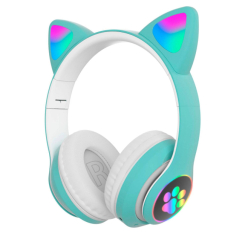 Портативні колонки та навушники - Навушники Котячі вушка Cute Headset 280ST Bluetooth MicroSD FM-Радіо Зелені+Карта пам'яті (AN 23868/6)