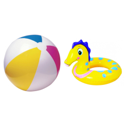 Для пляжу і плавання - Набір Jilong 1225 М'яч надувний 60 см 67101 + Круг надувний Жовтий Морський коник 47212 (JL47212_yellow)