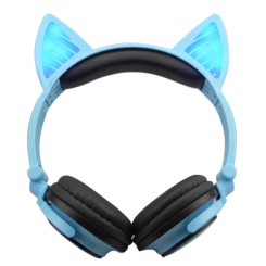 Портативні колонки та навушники - Bluetooth навушники LINX BL108A з котячими вушками LED Сині (SUN0481)