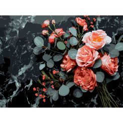 Товари для малювання - Картина за номерами Strateg Квітковий букет на чорному фоні 30 х 40 (FH-31) (4823113896164)