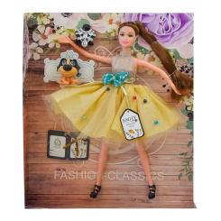 Куклы - Кукла Emily Шатенка с зеленым бантом на желтой юбке (QJ079C/QJ079D-1)