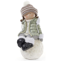 Аксессуары для праздников - Фигура новогодняя ceramic Девочка на снежке зеленая куртка Bona DP42671