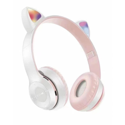 Портативні колонки та навушники - Навушники UKC Bluetooth з вушками та підсвічуванням Cat Miu Star P47 Світло-сірі (16341059348)