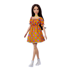 Куклы - Кукла Barbie Fashionistas шатенка в оранжевом платье (GRB52)
