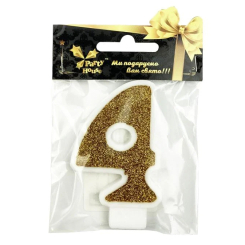 Аксессуары для праздников - Свечка Party House Цифра 4 золотая (4823848300127)