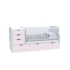 Детская мебель - Кровать детская Art In Head Binky ДС504А (3 в 1) 1732x950x732 аляска / розовый (МДФ) + решетка белая (110210237)
