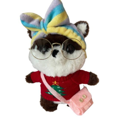 Мягкие животные - Мягкая игрушка собачка LaLafanfan в одежде с очками 30 см (hub_zbzzio)