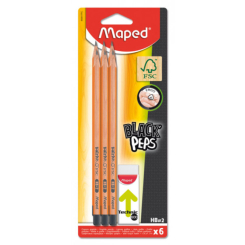 Набор графитовых карандашей Maped Black HB с резинкой 6 шт (MP.850017FC)