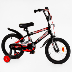 Велосипеды - Детский велосипед с багажником и доп колесами CORSO Striker 16" Black and red (115259)