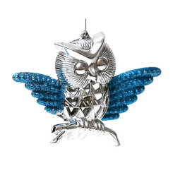 Аксессуары для праздников - Елочное украшение BonaDi Сова 13,5 см Синий с серебристым (788-258) (MR63070)