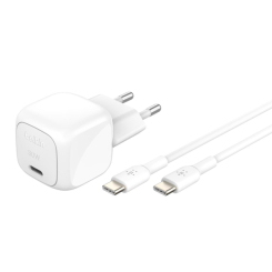 Павербанки - ​Зарядний пристрій мережевий Belkin 30Вт USB-С PD PPS кабель USB-С > USB-C 1м PVC білий (WCA008KQ1MWH-B6)