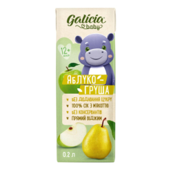 Солодощі - Сік Galicia Baby яблучно-грушевий з м'якоттю 0,2 л (4820209564266)