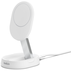 Павербанки - ​Зарядний пристрій бездротовий Belkin 15Вт Magnetic Stand Qi2 адаптер 20Вт USB-C білий (WIA008VFWH)